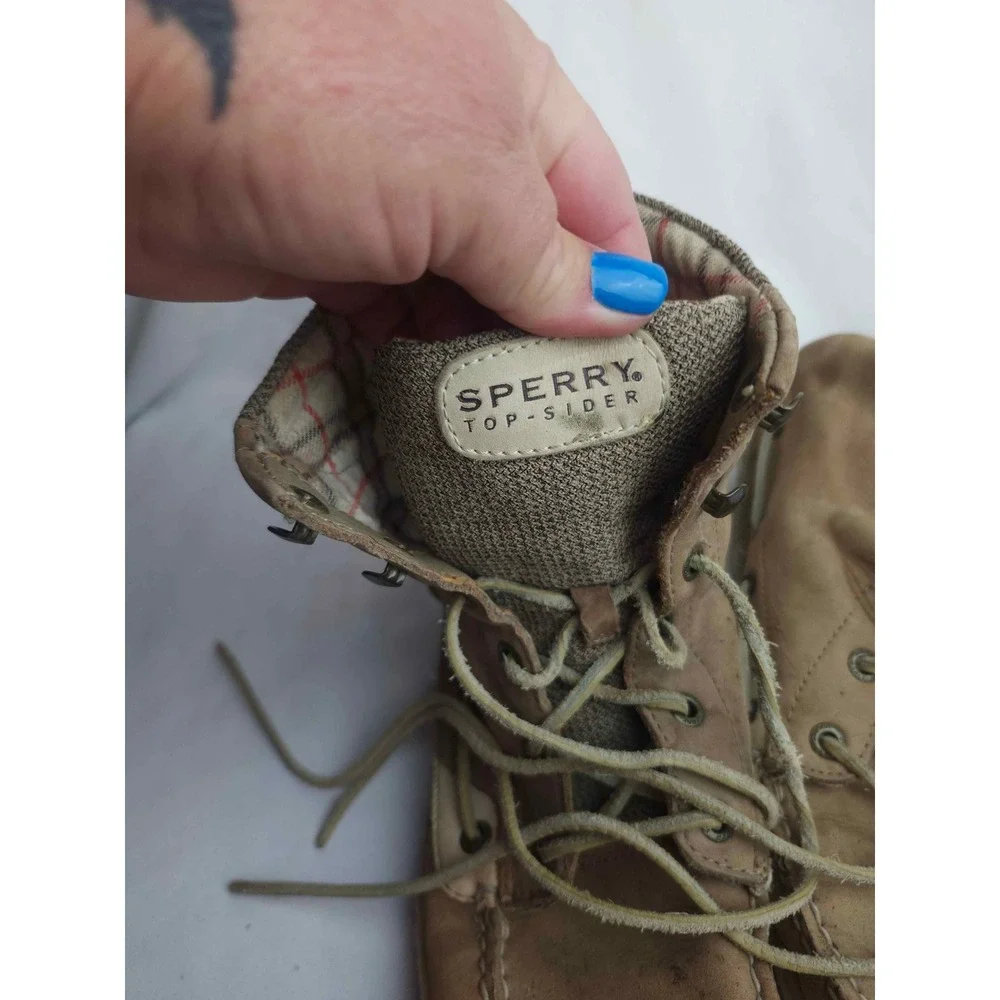 Sperry Top-Sider Tan Leather High Top Boat Boots Plaid Lining Mens 8M